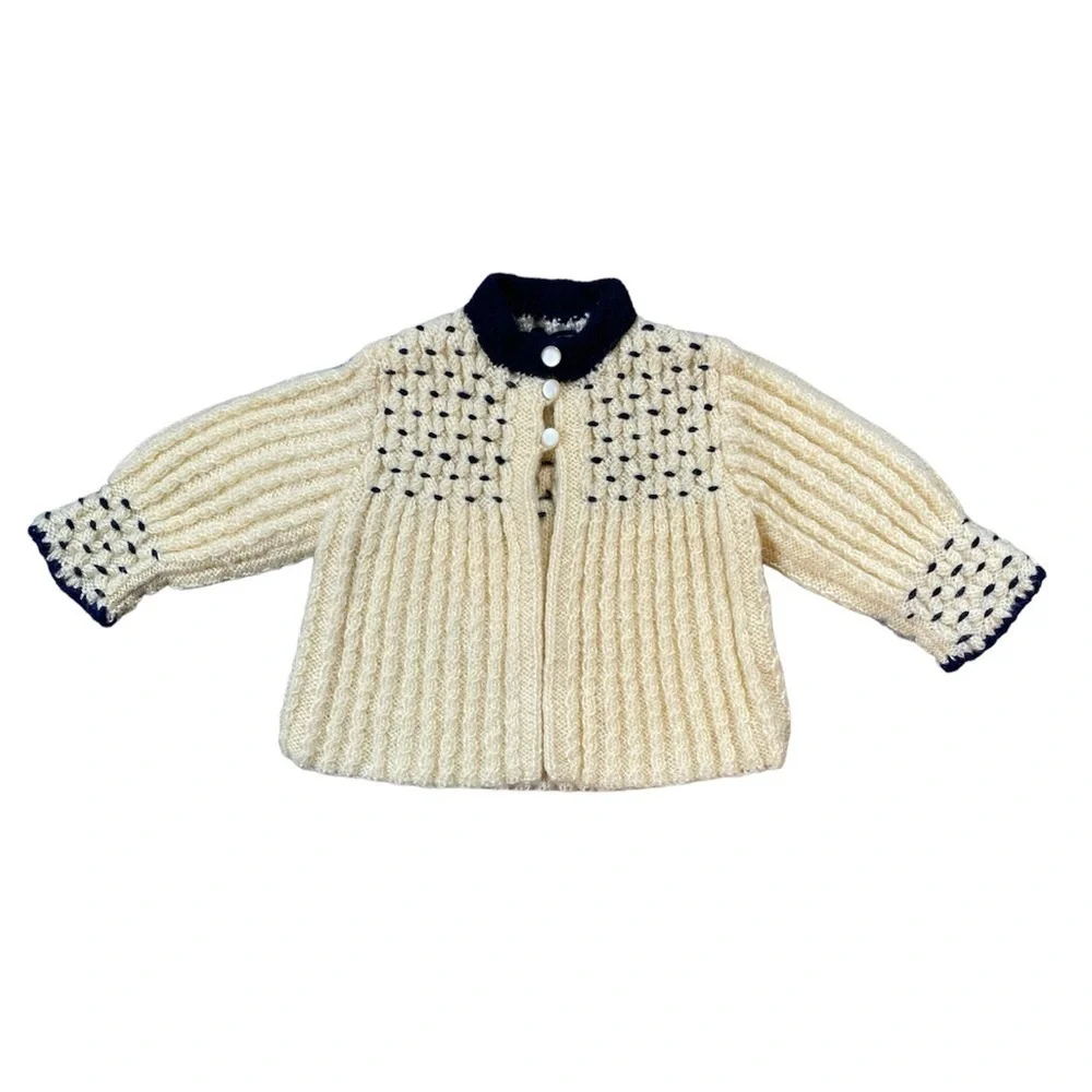 Vintage Navy and Cream Ribbed Cardigan